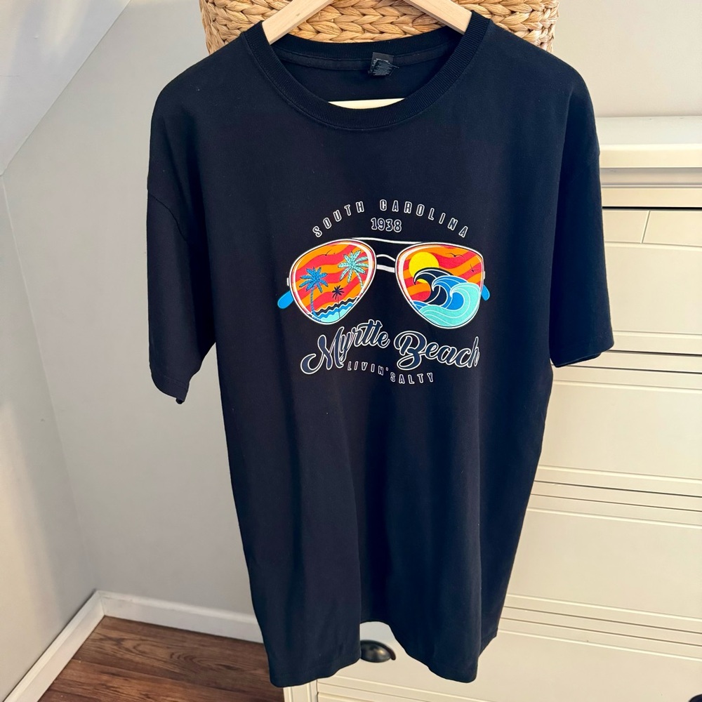 South Carolina Myrtle Beach Unisex Short Sleeve Black T Shirt Large Cotton Beach